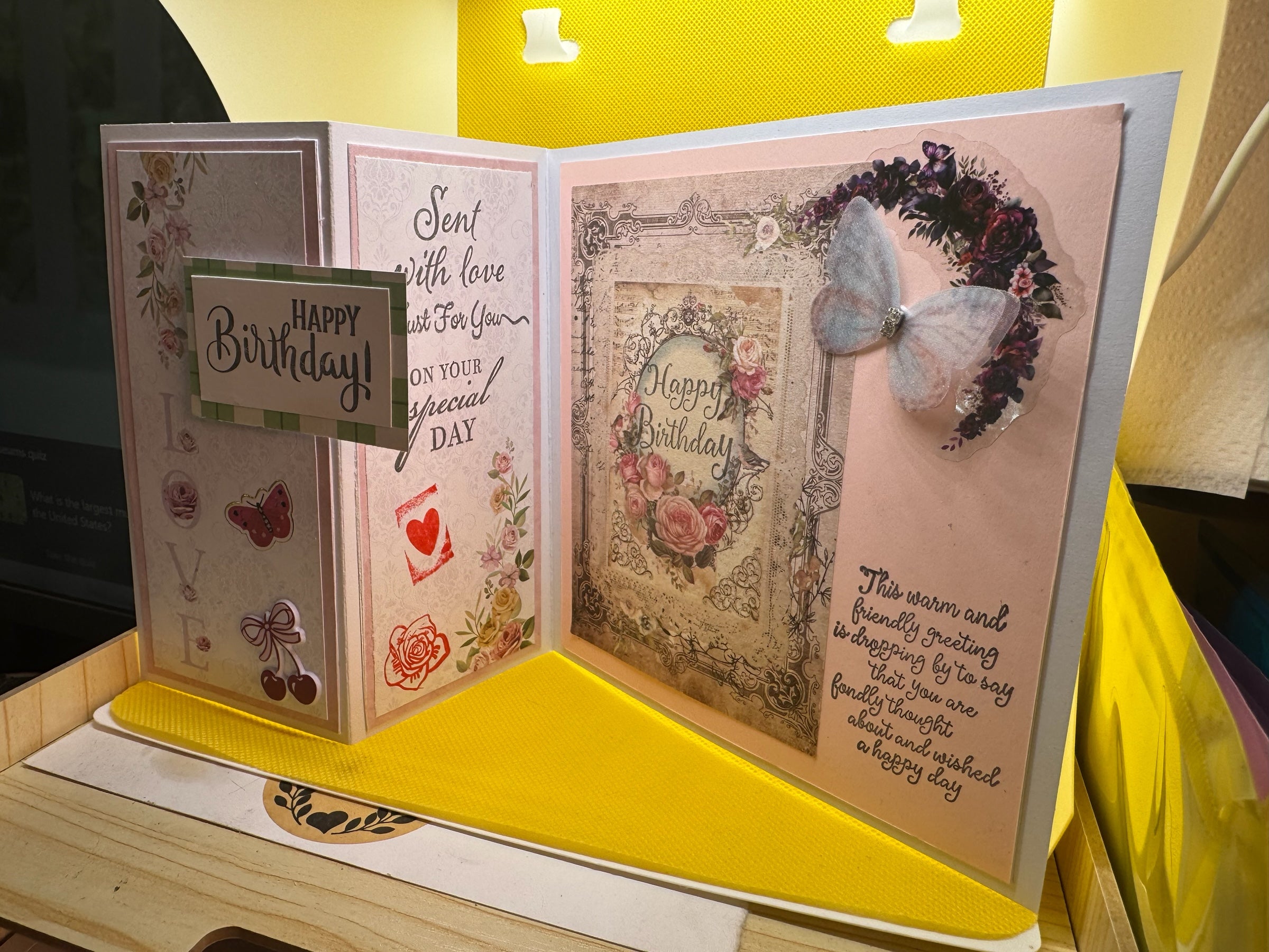 Hearth and Handmade vintage style birthday card with floral motifs, butterfly accents, and elegant typography